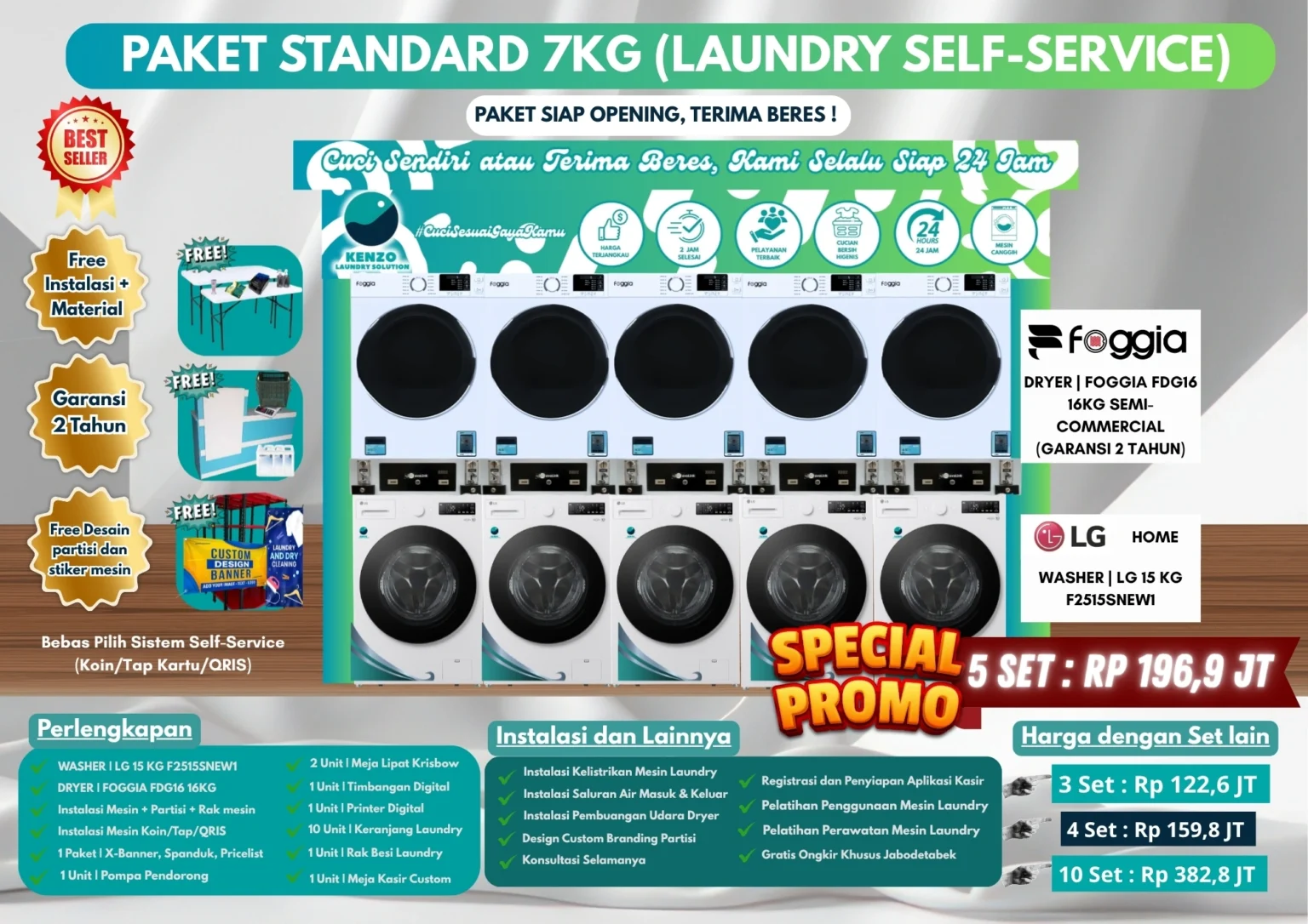 PAKET USAHA LAUNDRY SELF-SERVICE FOGGIA+LG15KG